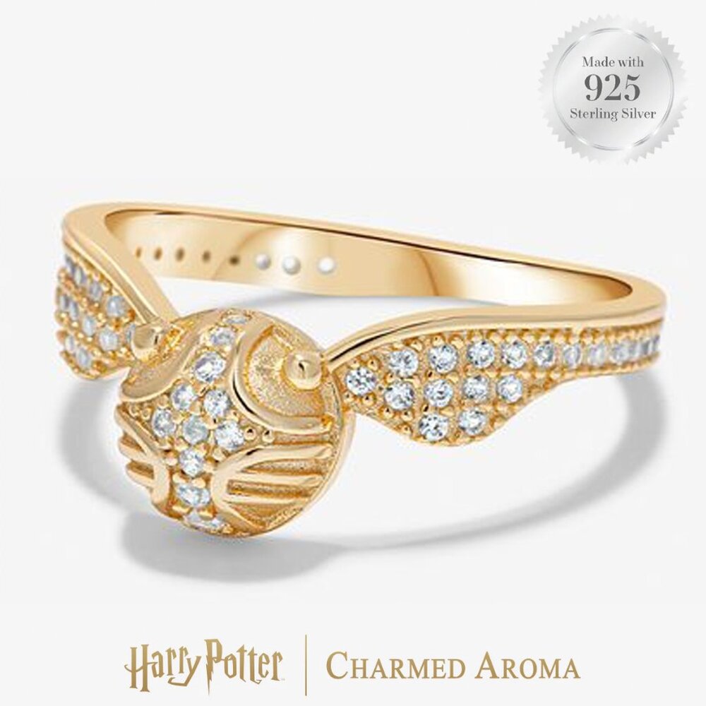 Harry Potter Golden Snitch Ring, solid 925 Sterling Silver 10k Gold finish